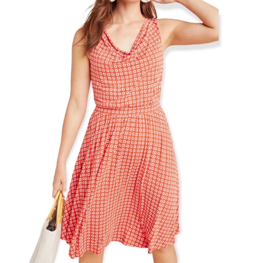 Maeve Anthropologie Medium Orange Floral Cowl Midi Jersey Dress boho cottage re
